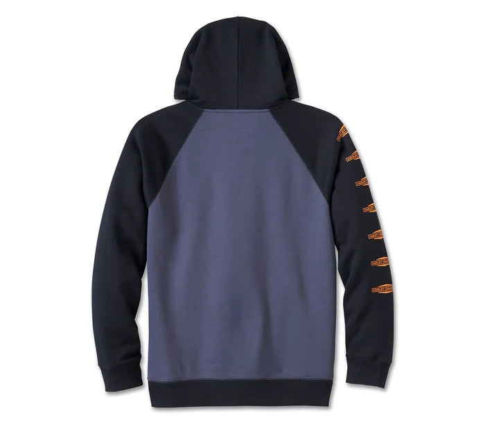 Men's Old English Stacked Bar & Shield Raglan Hoodie - Colorblock - Harley Black & Surf the Web