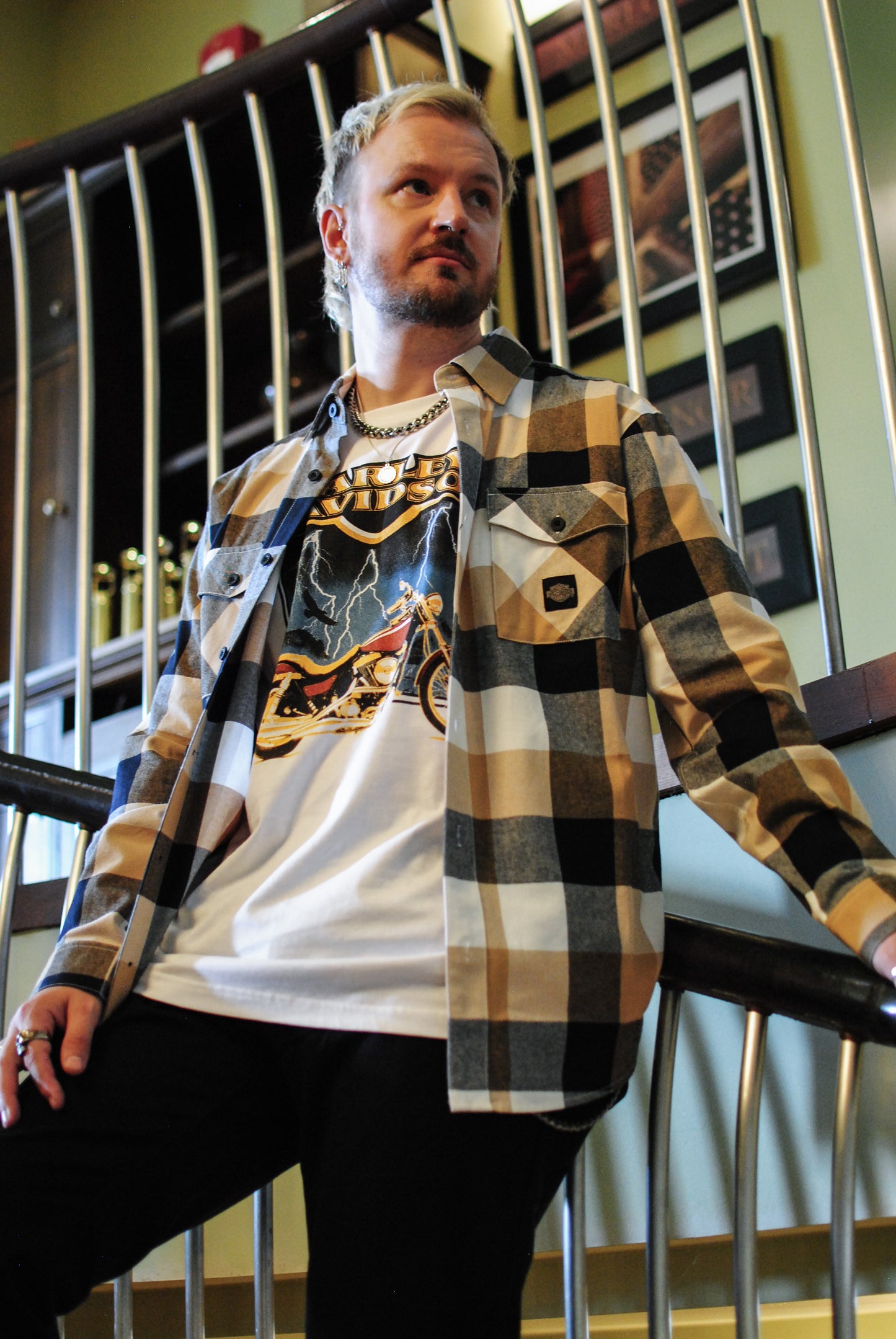 Essence Long Sleeve Flannel Shirt - Plaid - Harley Black & Tannin