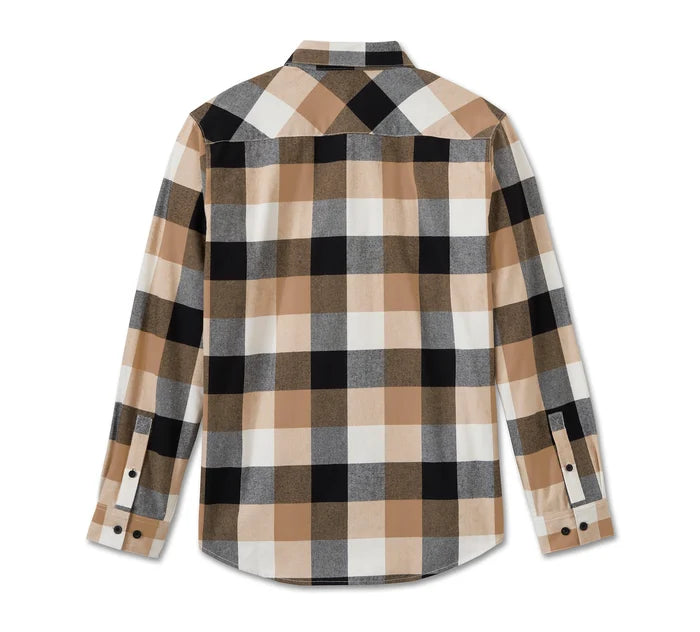 Essence Long Sleeve Flannel Shirt - Plaid - Harley Black & Tannin