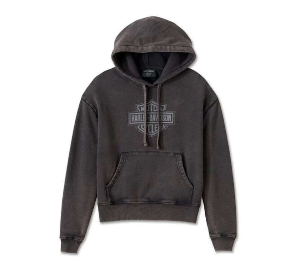 Women's Oversized Washed Bar & Shield Hoodie Black