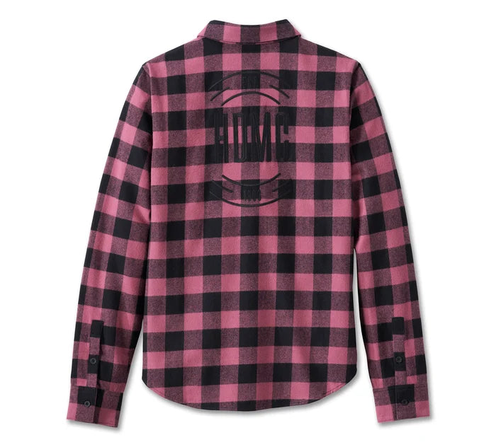 Women's Rustic Long Sleeve Flannel Shirt - YD Plaid - Crushed Berry