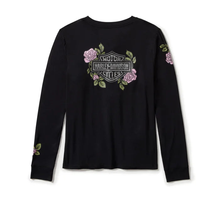 Women's Rose & Thorn Bling Long Sleeve Top - Harley Black