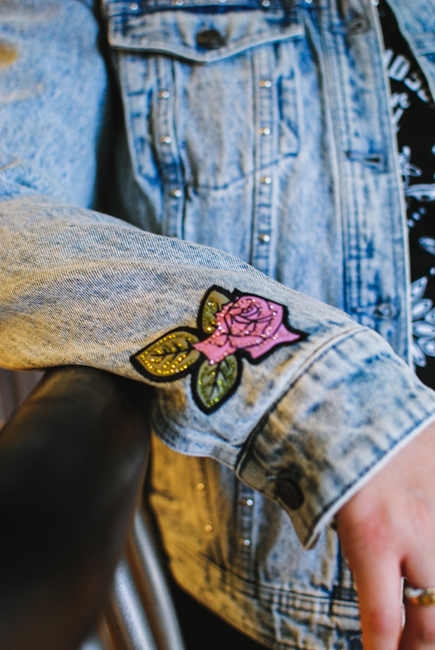 Women's Rose & Thorn Bling Denim Jacket