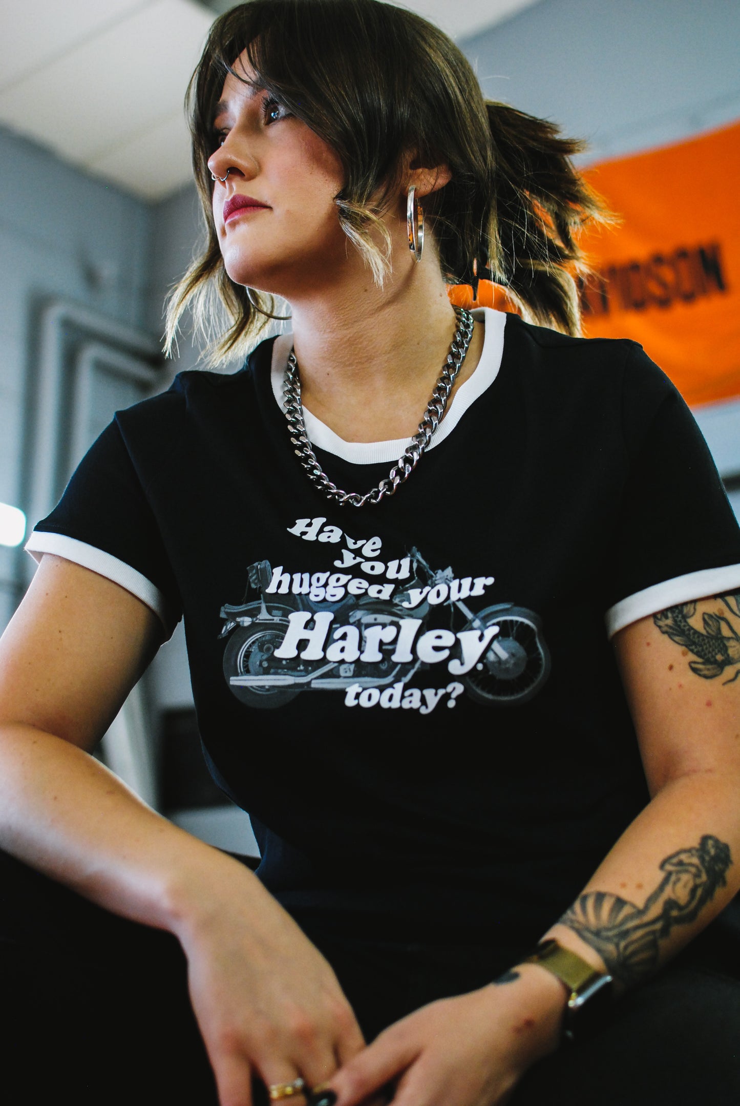 Women's Hug A Harley Ringer Tee