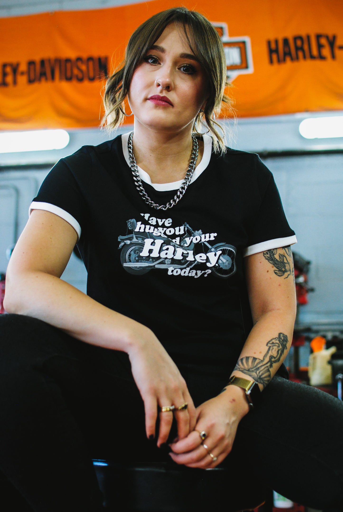 Women's Hug A Harley Ringer Tee