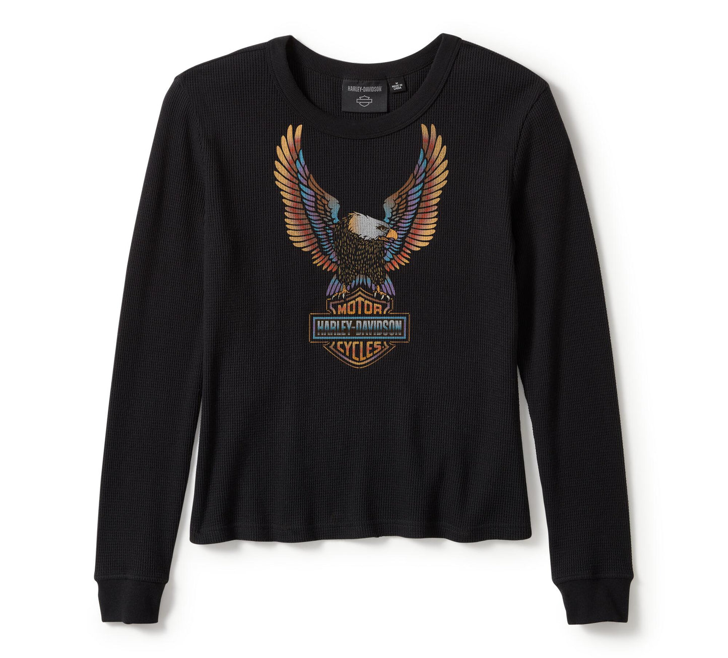 Women's Neon Eagle Distressed Waffle Knit Long Sleeve