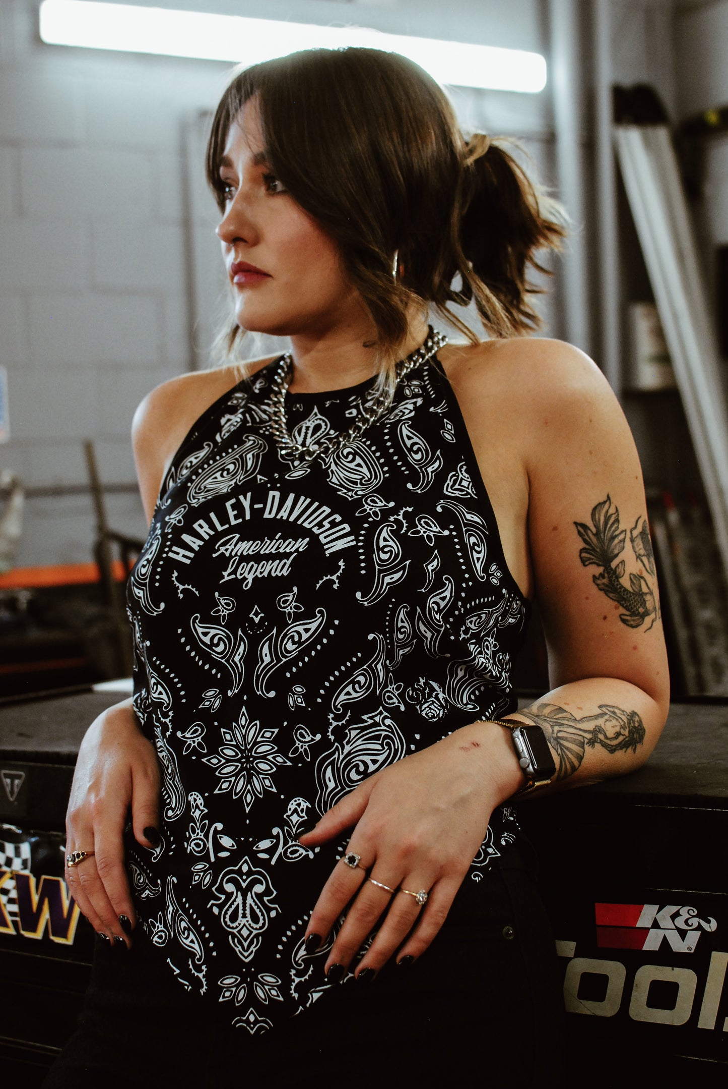 Women's Paisley Black Bandana Top