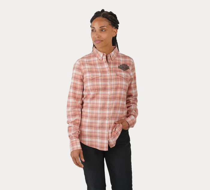 Women's Retro Club Crew Flannel Shirt - YD Plaid - Light Mahogany