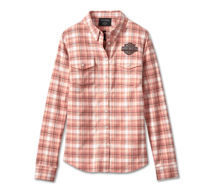 Women's Retro Club Crew Flannel Shirt - YD Plaid - Light Mahogany