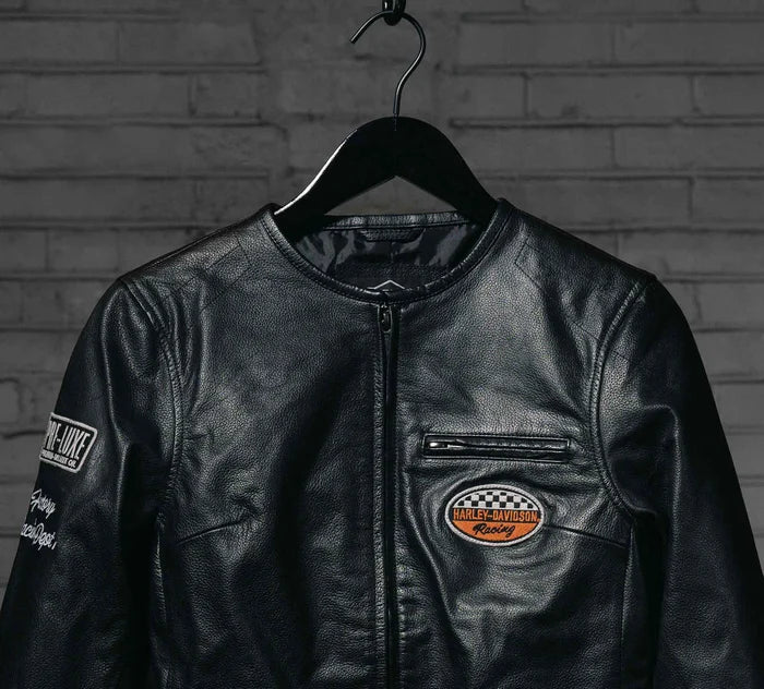 Women's 120th Anniversary Cafe Racer Leather Jacket - Black