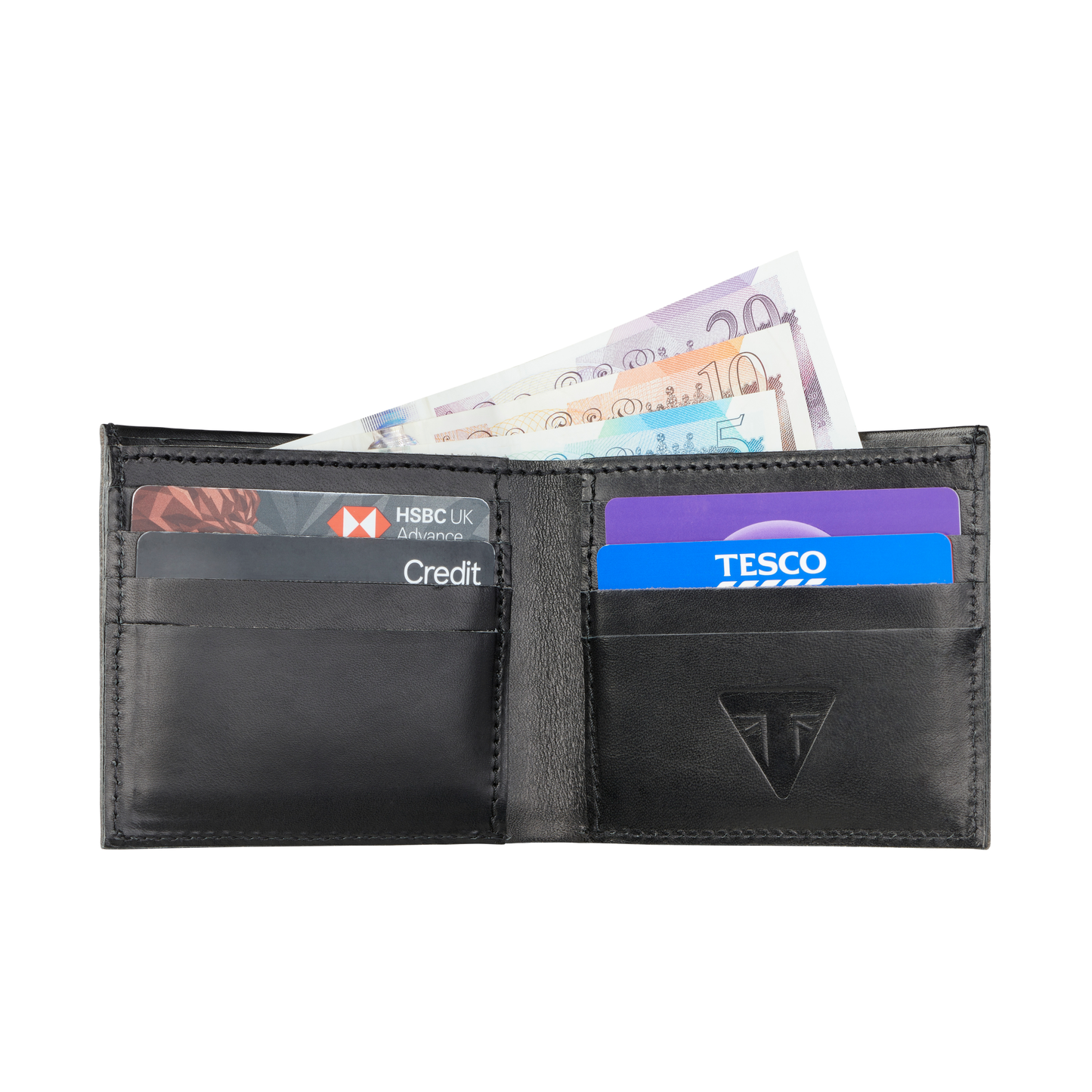 Black Leather Folding Card Holder