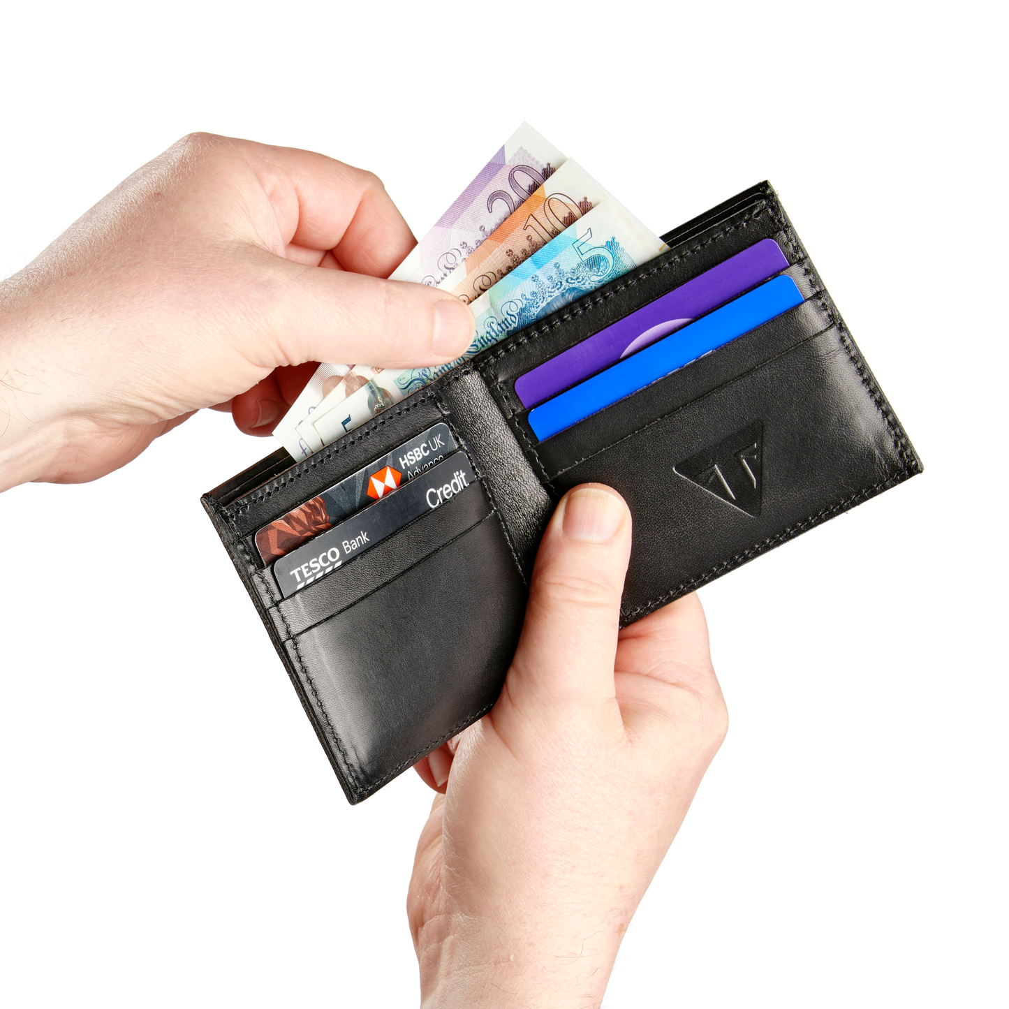 Black Leather Folding Card Holder