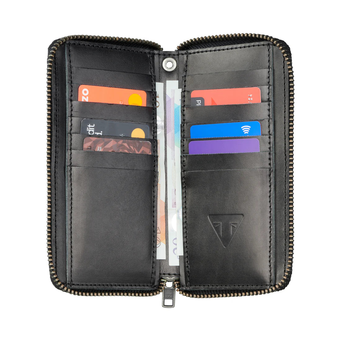 Black Leather Long Zip Wallet