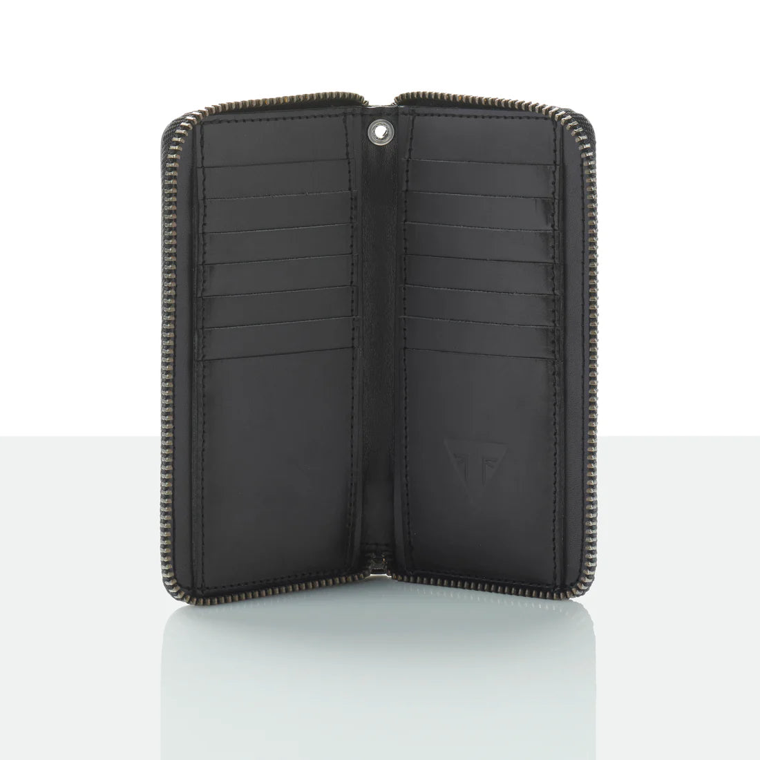 Black Leather Long Zip Wallet