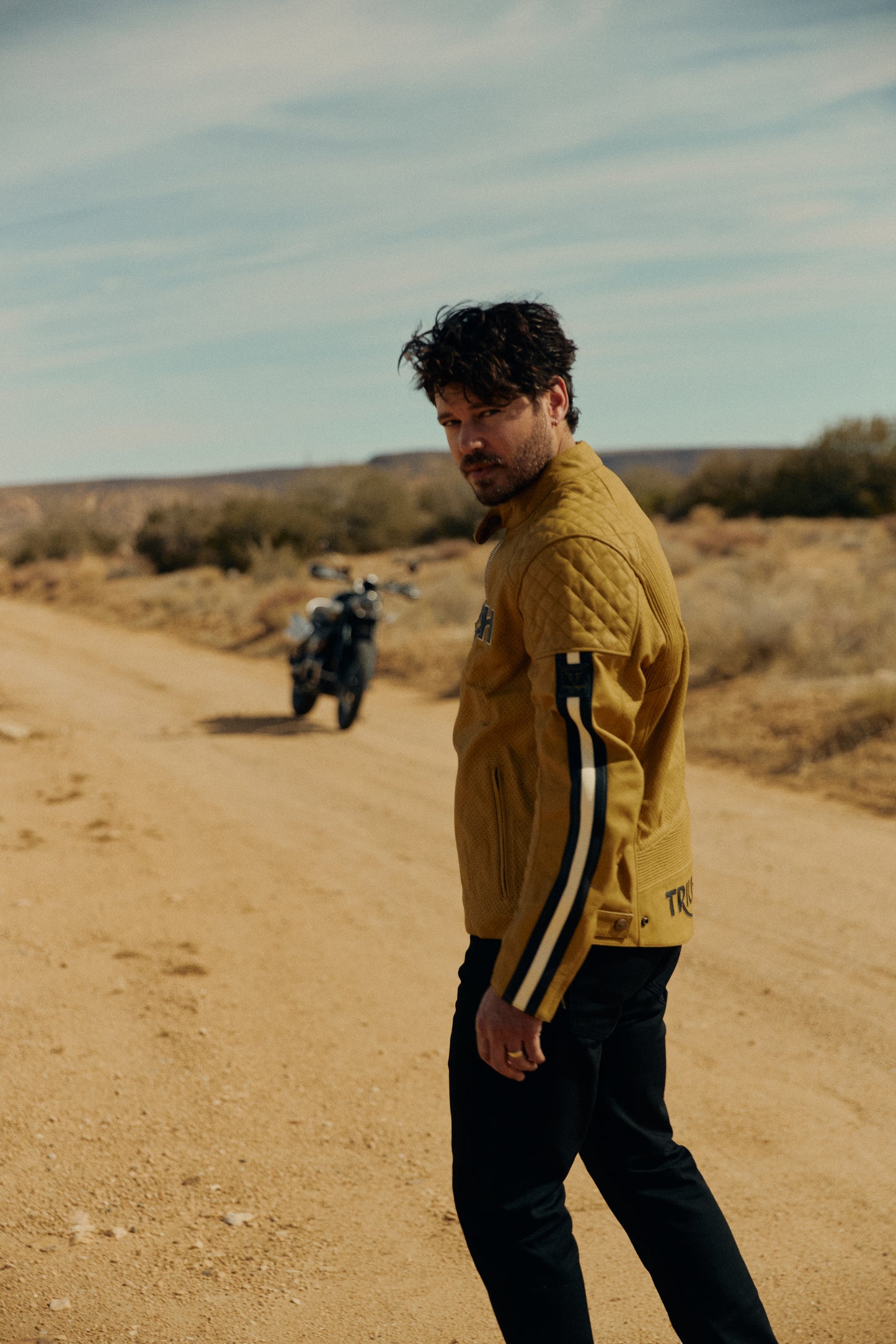 Braddan Gold Retro Air Race Leather Jacket