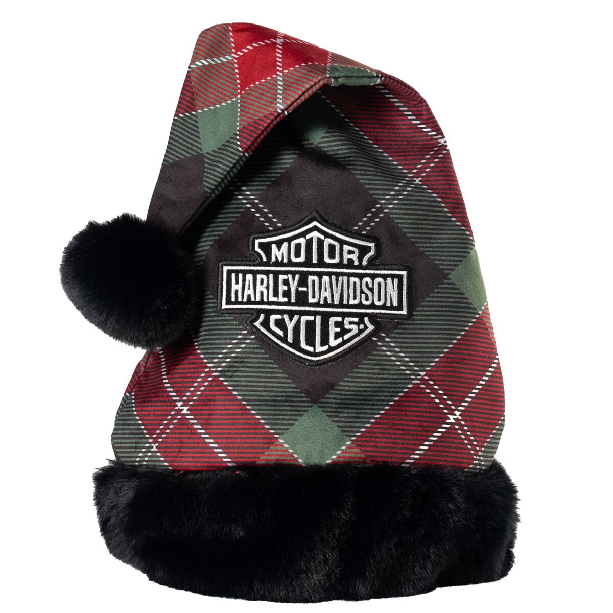 Embroidered Bar & Shield Logo Holiday Plaid Santa Hat