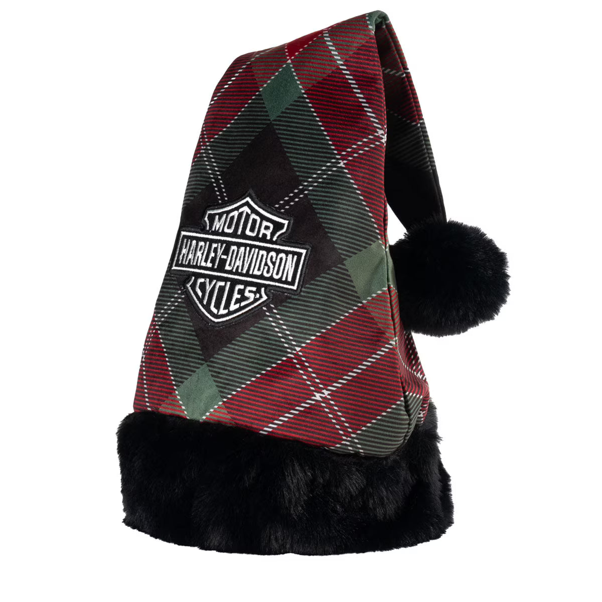 Embroidered Bar & Shield Logo Holiday Plaid Santa Hat