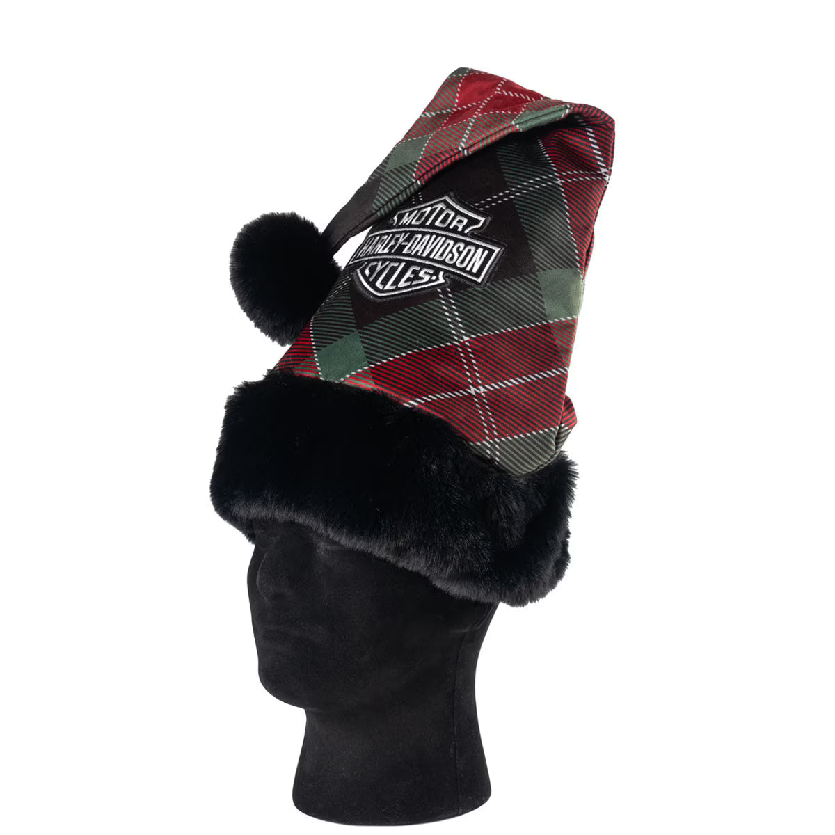 Embroidered Bar & Shield Logo Holiday Plaid Santa Hat
