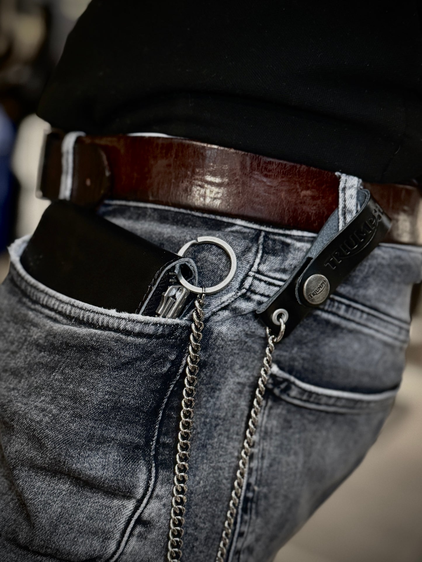 Black Leather Chain Lanyard