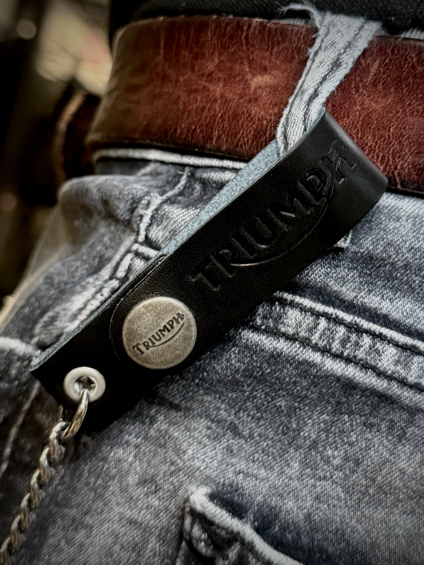 Black Leather Chain Lanyard