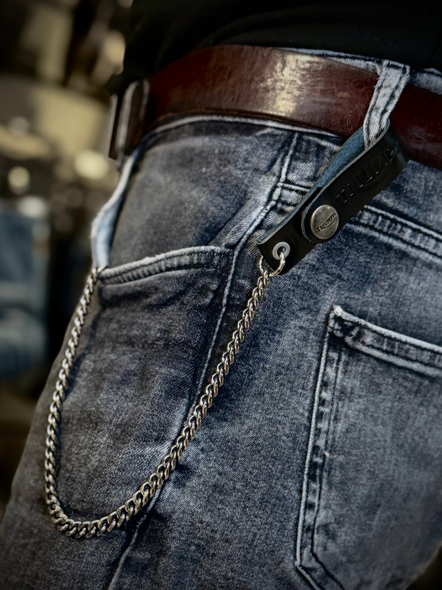 Black Leather Chain Lanyard