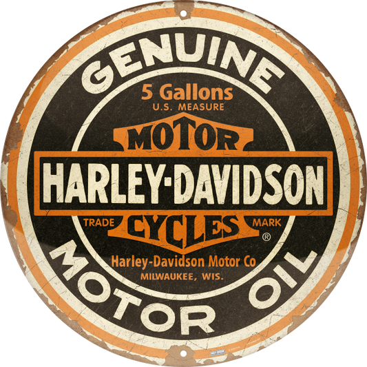 HARLEY-DAVIDSON - Nostalgic - Harley-Davidson ROUND tin sign - Genuine Motor Oil