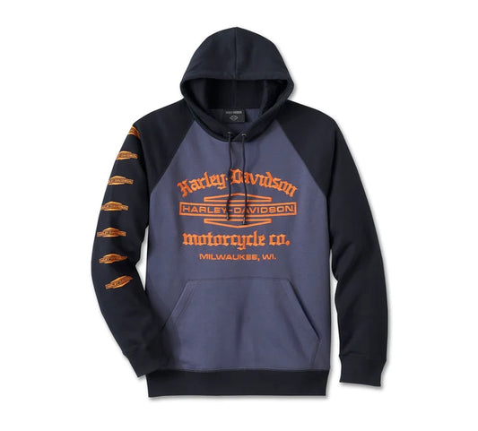 Men's Old English Stacked Bar & Shield Raglan Hoodie - Colorblock - Harley Black & Surf the Web