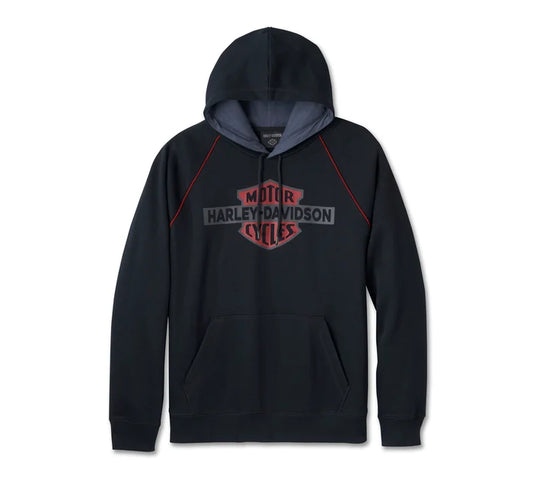 Bar & Shield Contrast Pullover Hoodie - Colorblock - Harley Black & Ombre Blue