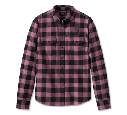 Women's Rustic Long Sleeve Flannel Shirt - YD Plaid - Crushed Berry