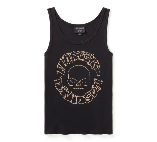 Women's Willie G Sketchy Skull Ribbed Tank - True Black