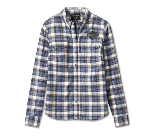 Women's Retro Club Crew Flannel Shirt - YD Plaid - Colony Blue