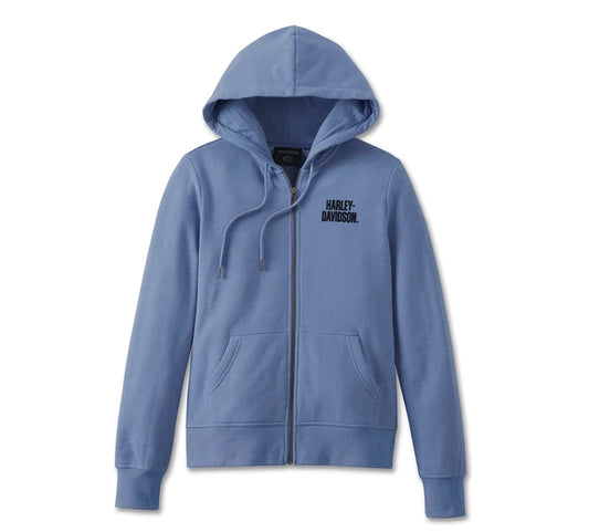 Women's Special Bar and Shield Zip Front Hoodie - Colony Blue