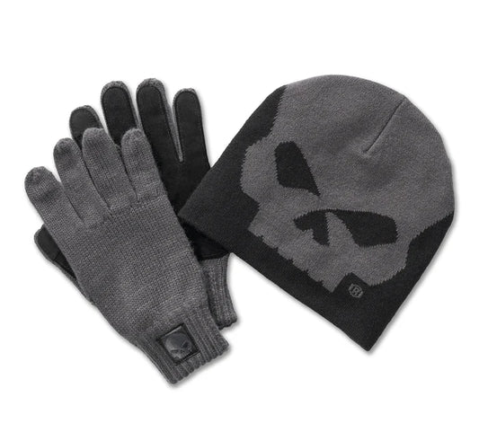 Willie G Skull Beanie and Glove Gift Set - Blackened Pearl