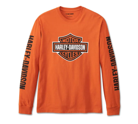 Men's Bar & Shield Long Sleeve Tee - Vintage Orange