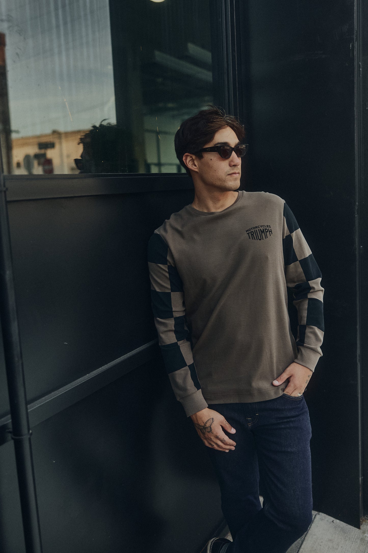 Harker Checkerboard Long Sleeve Brown T-Shirt