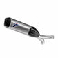 A Termignoni complete exhaust system for a Hypermotard motorcycle, featuring a Slip-On exhaust muffler with a black and silver color scheme, along with a high-performance air filter cover and rear LED turn indicators.