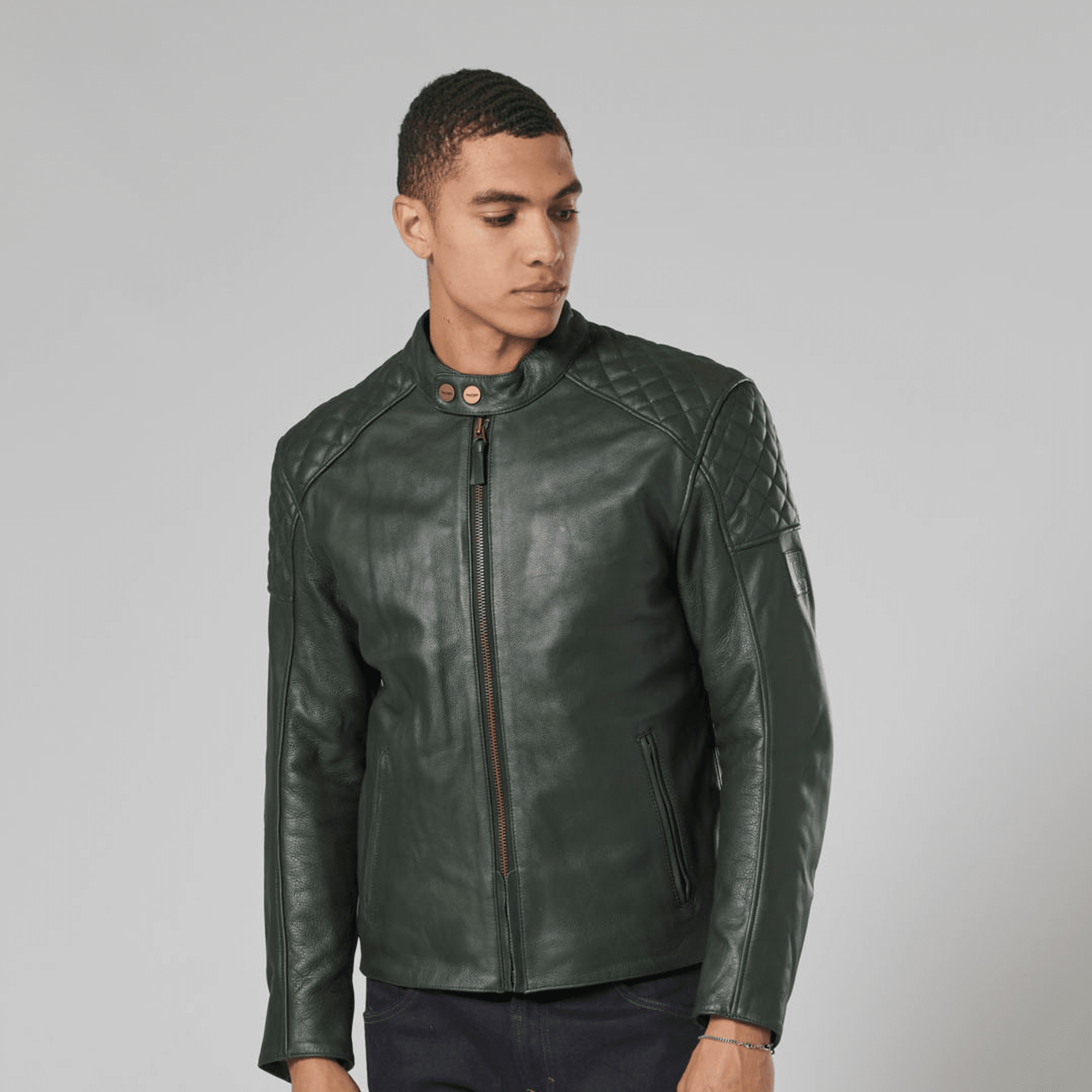 Triumph Braddan Green Leather Jacket (MLES22103-M) Triumph Braddan Green Leather Jacket (MLES22103-M)