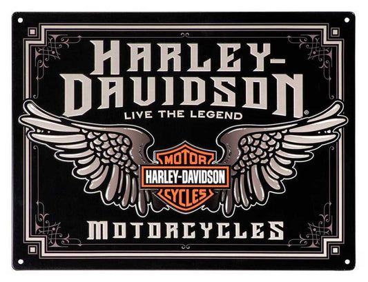 Harley-Davidson® Embossed Winged Bar & Shield Tin Sign - Black, 15.75 x 12 inches