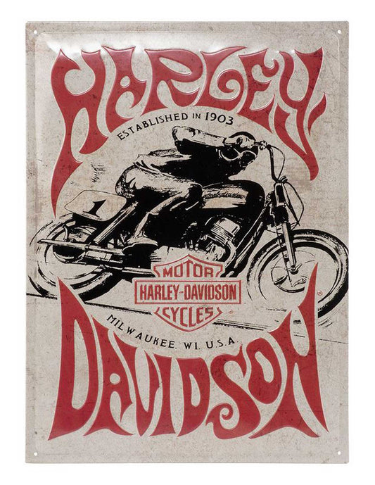 Harley-Davidson® Embossed Tin Sign, Vintage 1970s Racer Graphic, 12 x 15.75 in.