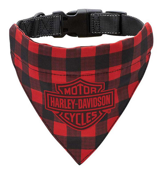 Harley-Davidson® Holiday Plaid Pet Bandana Collar – Large/XL, Black & Red