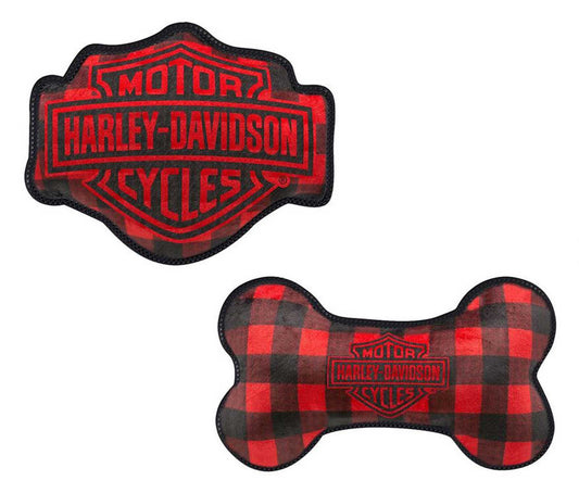 Harley-Davidson® Red & Black Buffalo Plaid Bar & Shield Pet Toys - Set Of Two