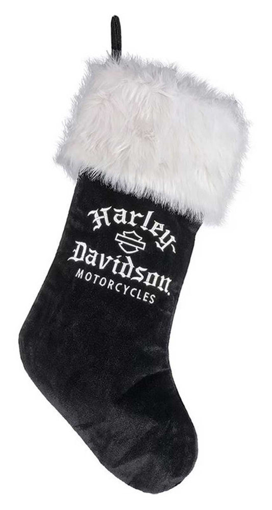 Harley-Davidson® Winter Holiday Stocking Old English Bar & Shield Logo, Black