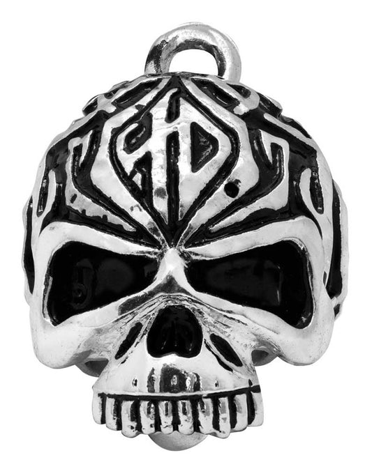 Sculpted Tribal Skull Ride Bell, Shiny Silver Finish